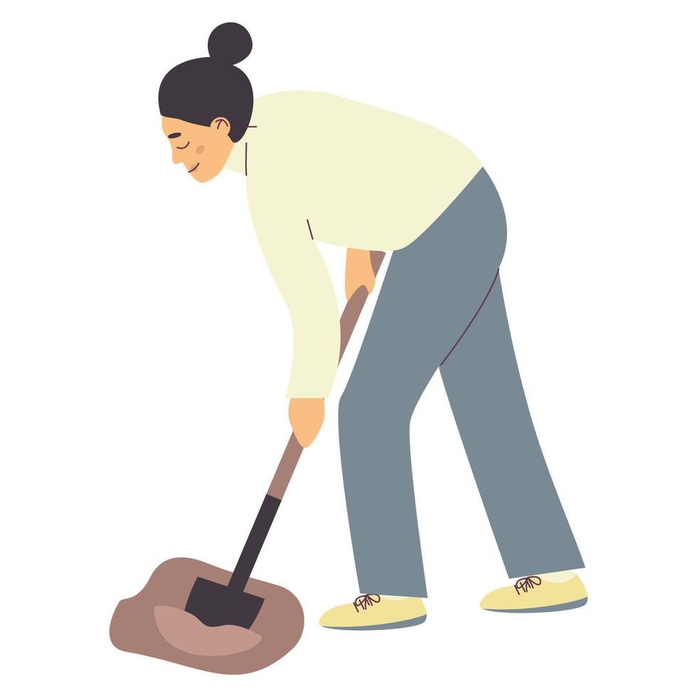 Girl gardening plant. Woman planting vegetables, agriculture gardener hobby and garden job. Gardening person. Trendy vector illustration in flat cartoon style, eps 10.