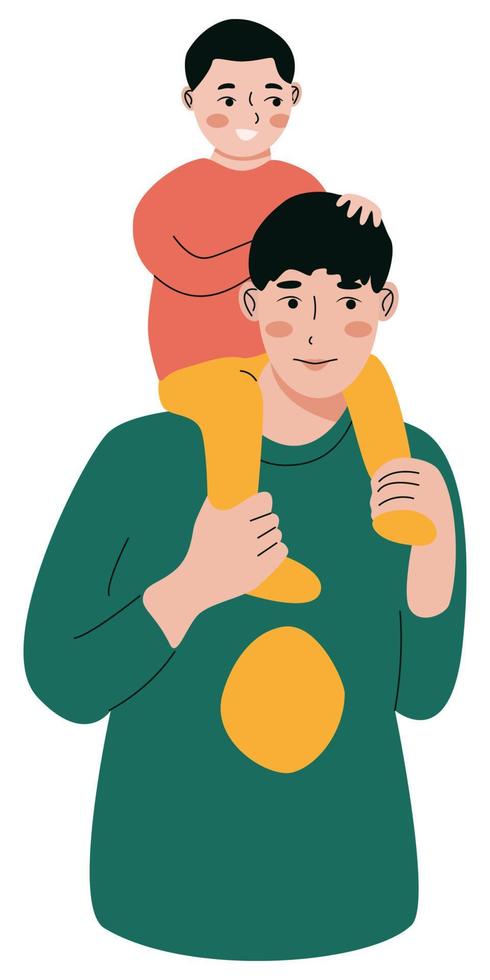 padre e hijo. Día del padre. hijo alegre se sienta sobre los hombros de su padre. concepto de amor ilustración vectorial aislado sobre fondo blanco, eps 10 vector