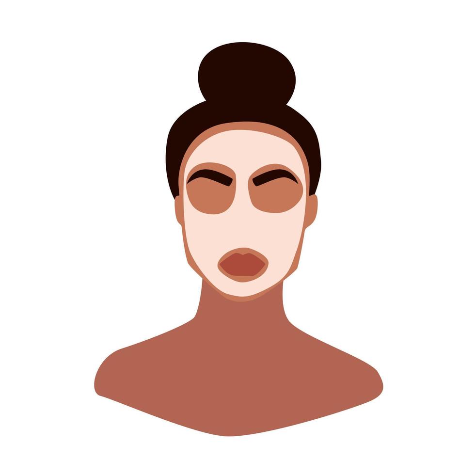 Female face and beauty cosmetic mask. Beautiful young woman applying cosmetic product. Skin care banner. Face mask, skincare, treatment, relaxation. Handwritten. Vector concept illustration, eps 10