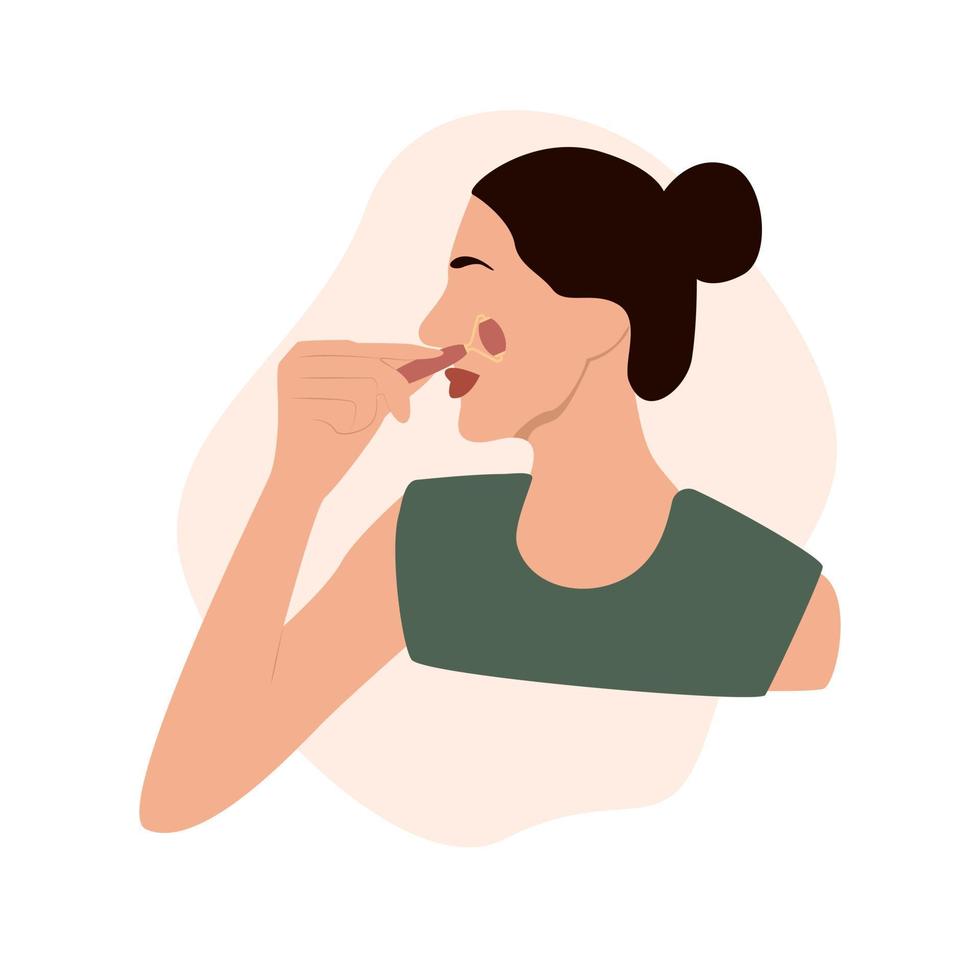 Jade roller face massager vector illustration. anti-aging massage. Direction schemes. roller gouache. Girl cares about her face with gua sha. Beauty routine. Flat vector illustration