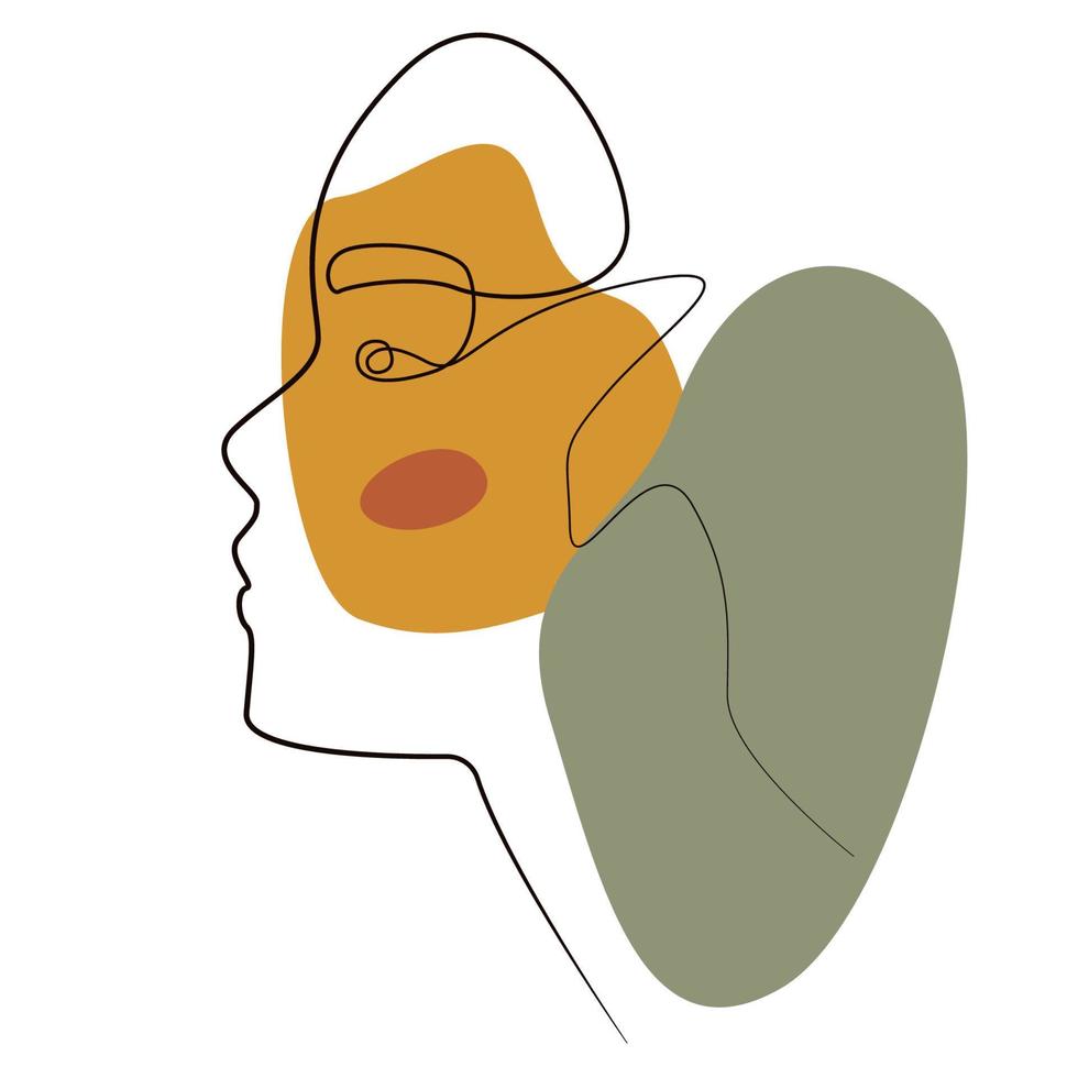 retrato femenino de contorno contemporáneo. cara de chicas abstractas modernas. línea continua, arte minimalista. diseño de moda de belleza. ilustración vectorial de stock, eps 10 vector