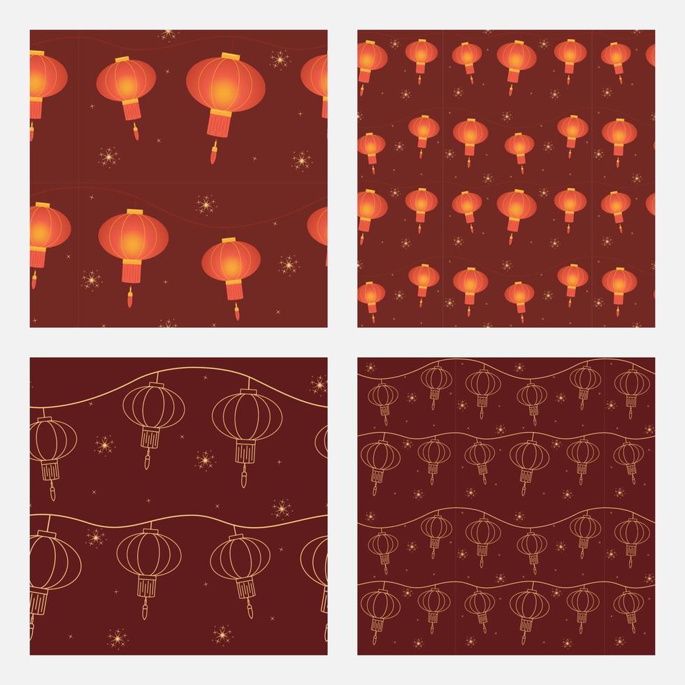New Year pattern with Chinese lanterns. Colorful New Year seamless background in traditional Chinese New Year colors. Vector. vector