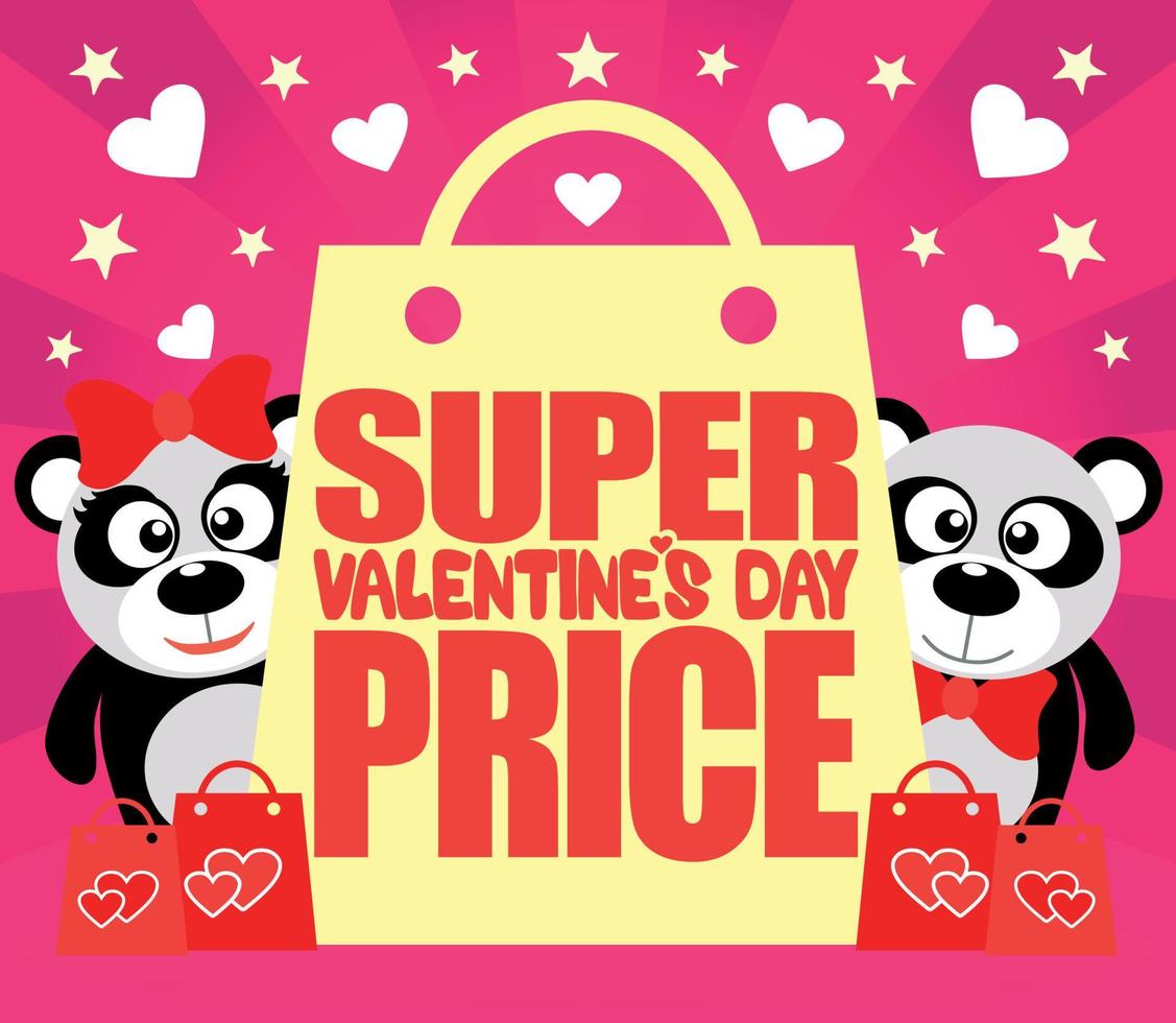 Super  Valentine's day Price  card with pandas vector