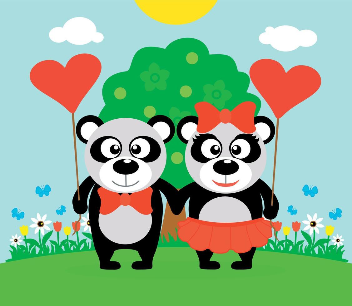 Valentine's day  background card with pandas vector