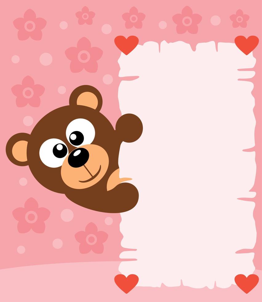 Pink Valentine's day background card with bear vector