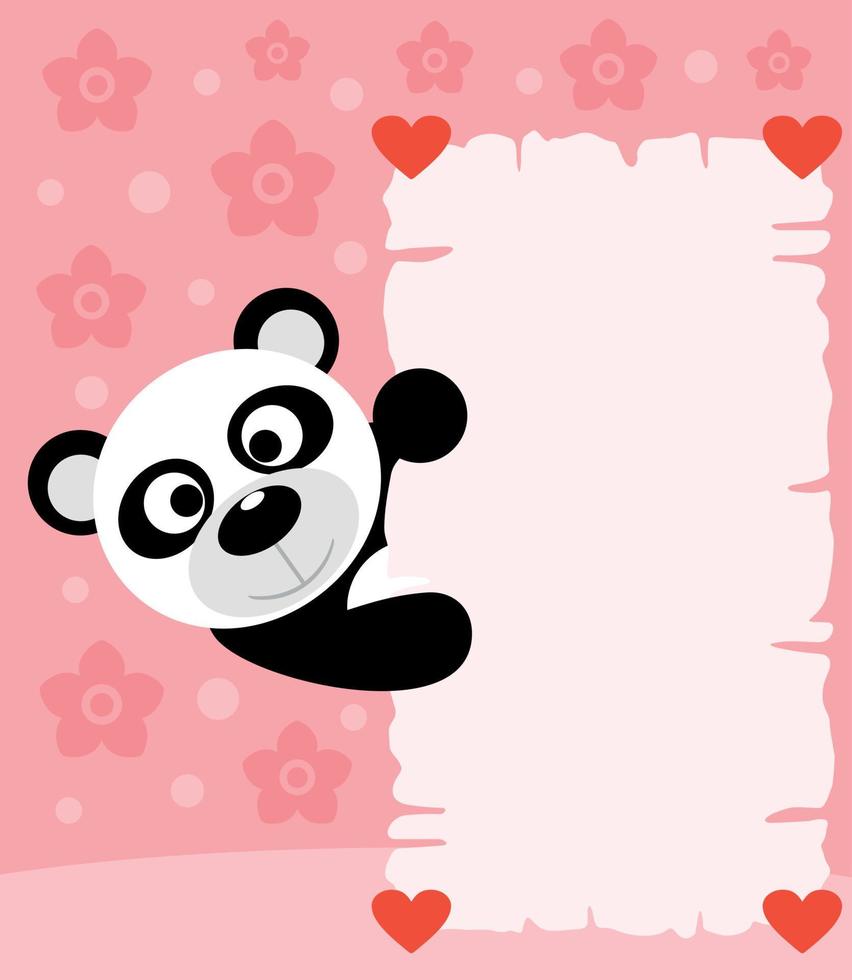 Pink Valentines day background card with panda vector