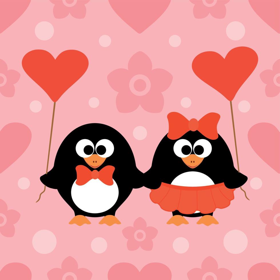 Valentines day seamless background card with penguin vector