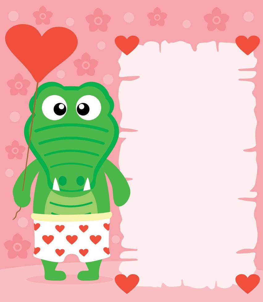 Pink Valentine's day background  with funny crocodile vector