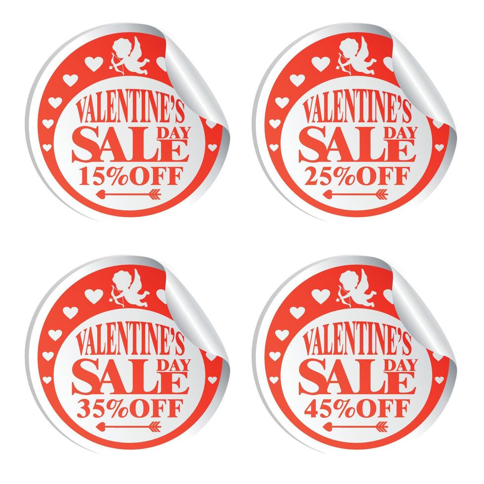 Valentine's Day sale stickers with Cupid 15,25,35,45 percent off.Vector illustration vector