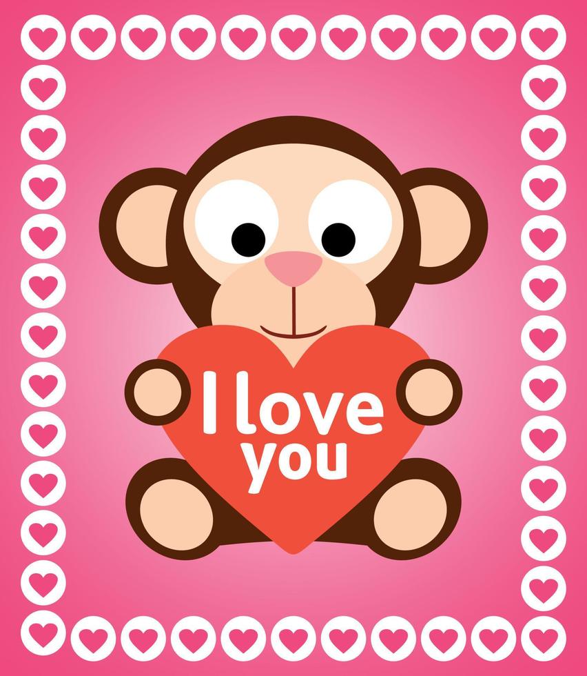 Valentines day background card with monkey vector