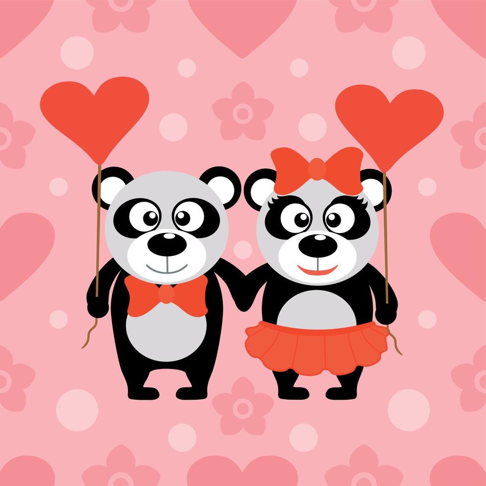 Valentine's day seamless background card with pandas vector