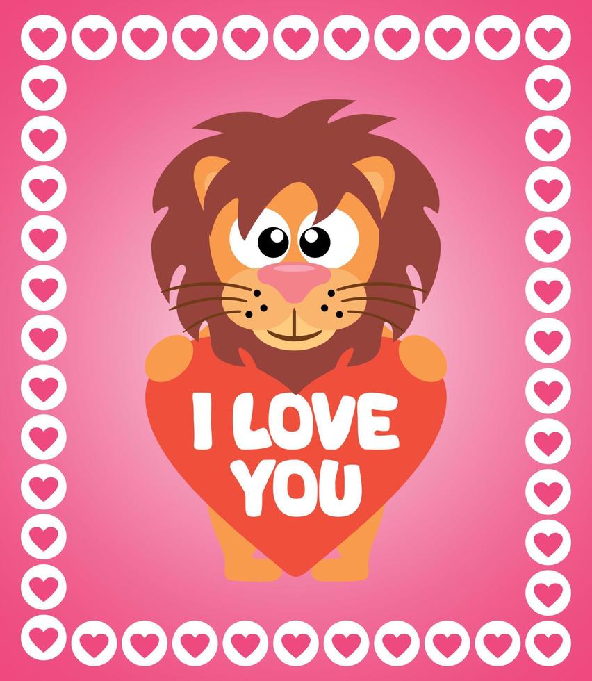 Valentine's Day background card with lion vector