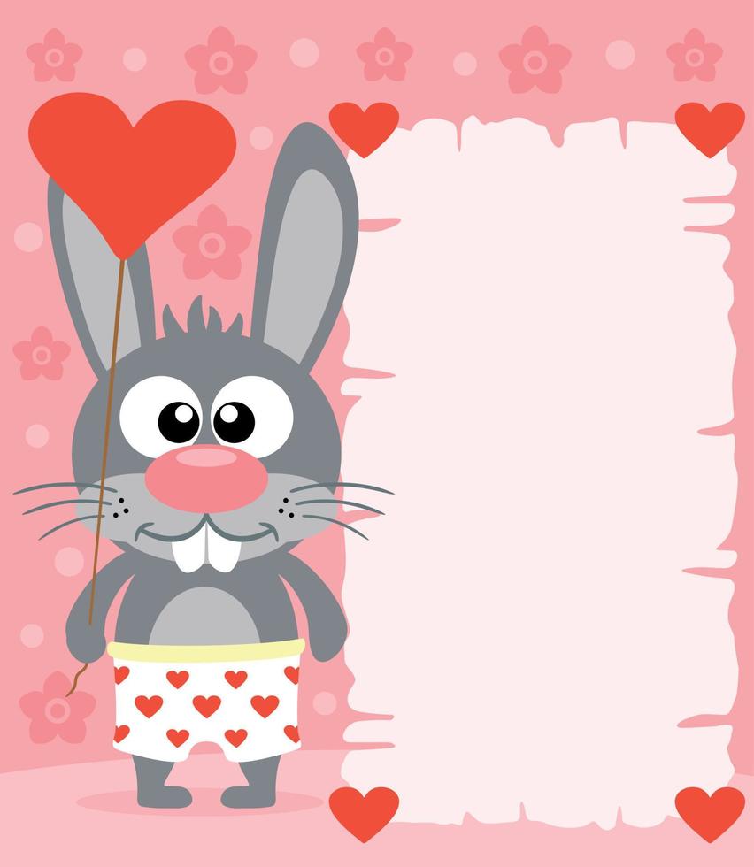 Pink Valentine's day background  with funny rabbit vector