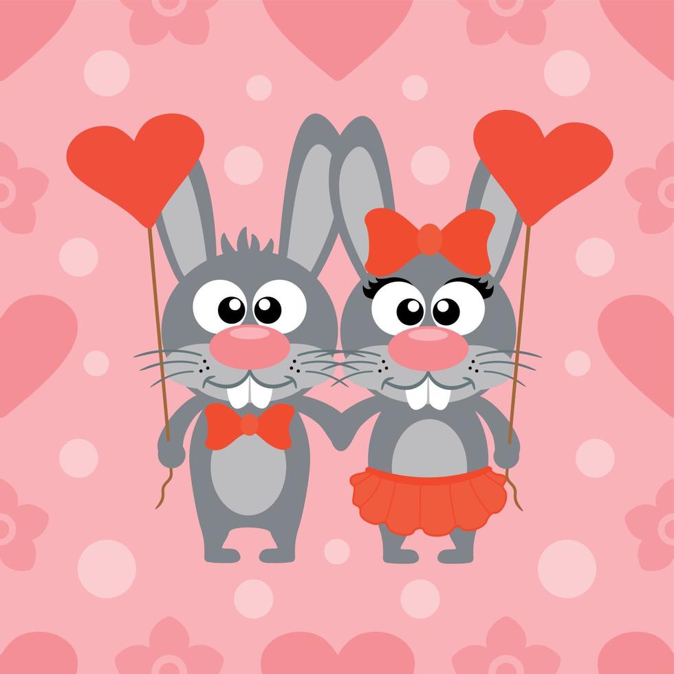 Valentine's day seamless background card with rabbits vector