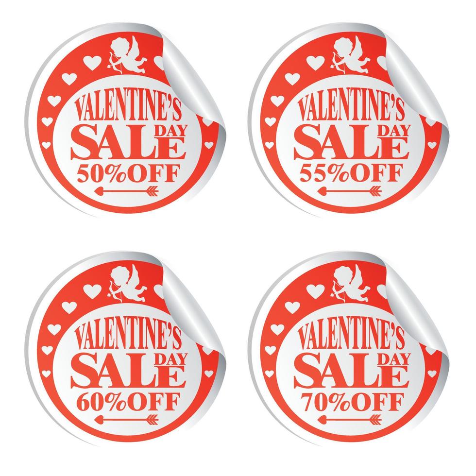 Valentine's Day sale stickers with Cupid 50,55,60,70 percent off.Vector illustration vector