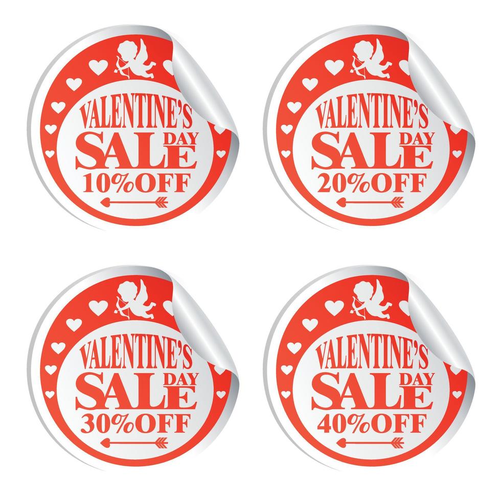 Valentine's Day sale stickers with Cupid 10,20,30,40 percent off.Vector illustration vector