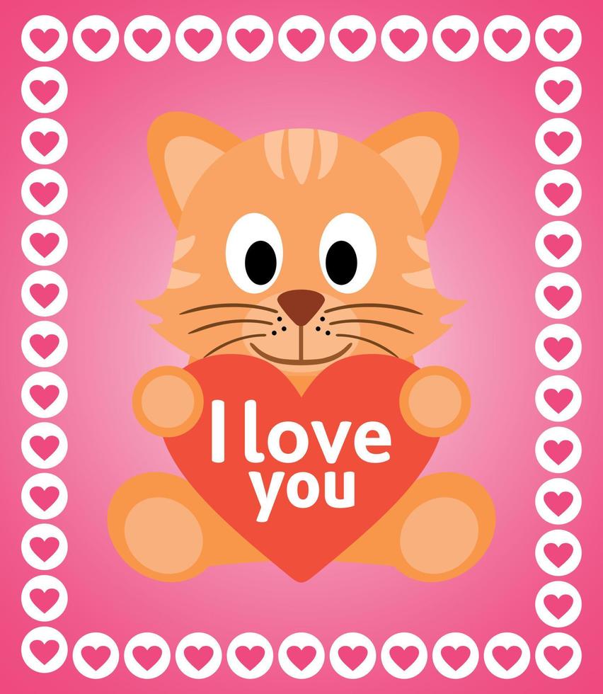 Valentines day background card with cat vector