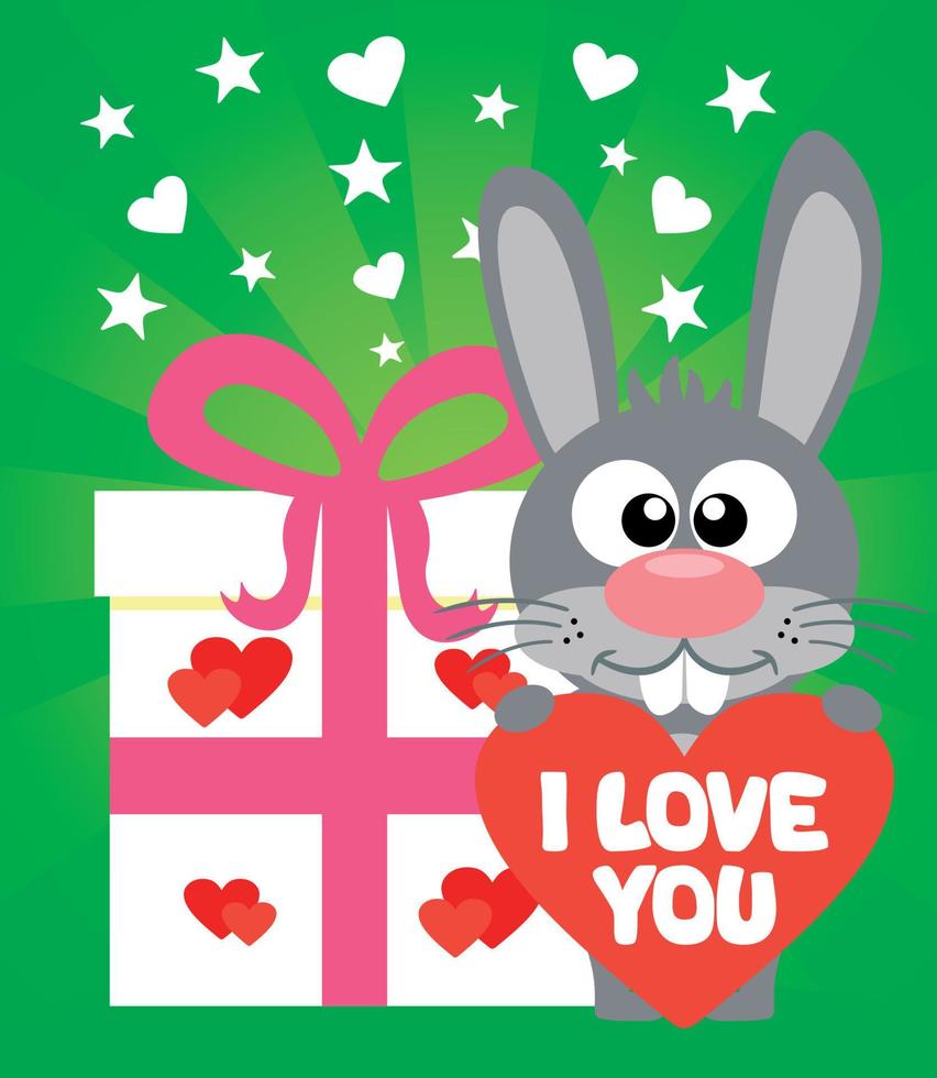 tarjeta romántica con vector de conejo divertido