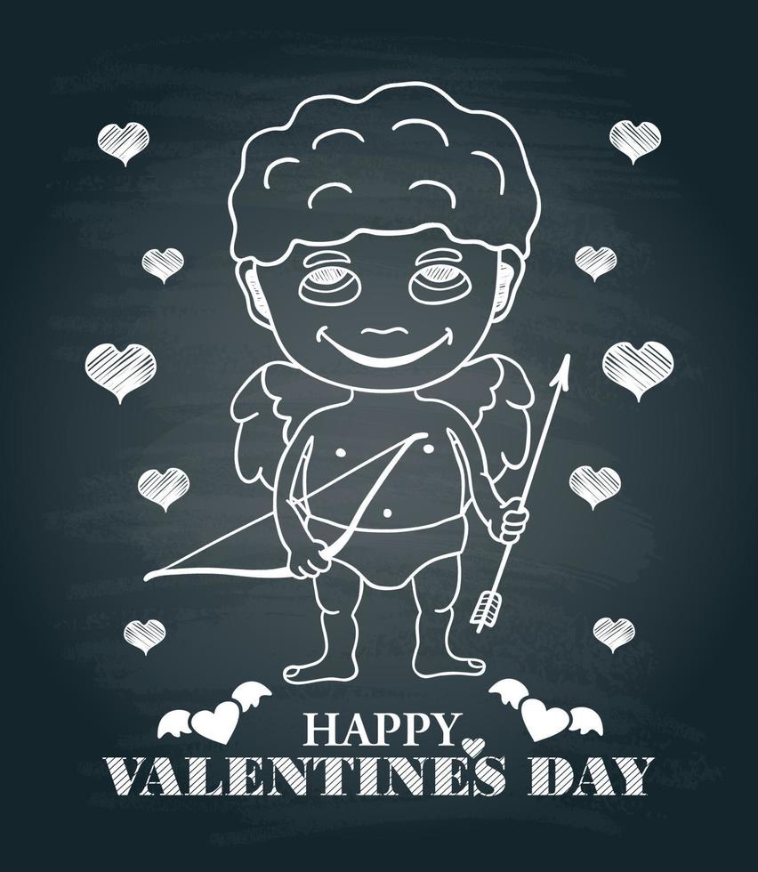 Vector hand draw Cupid on black chalkboard