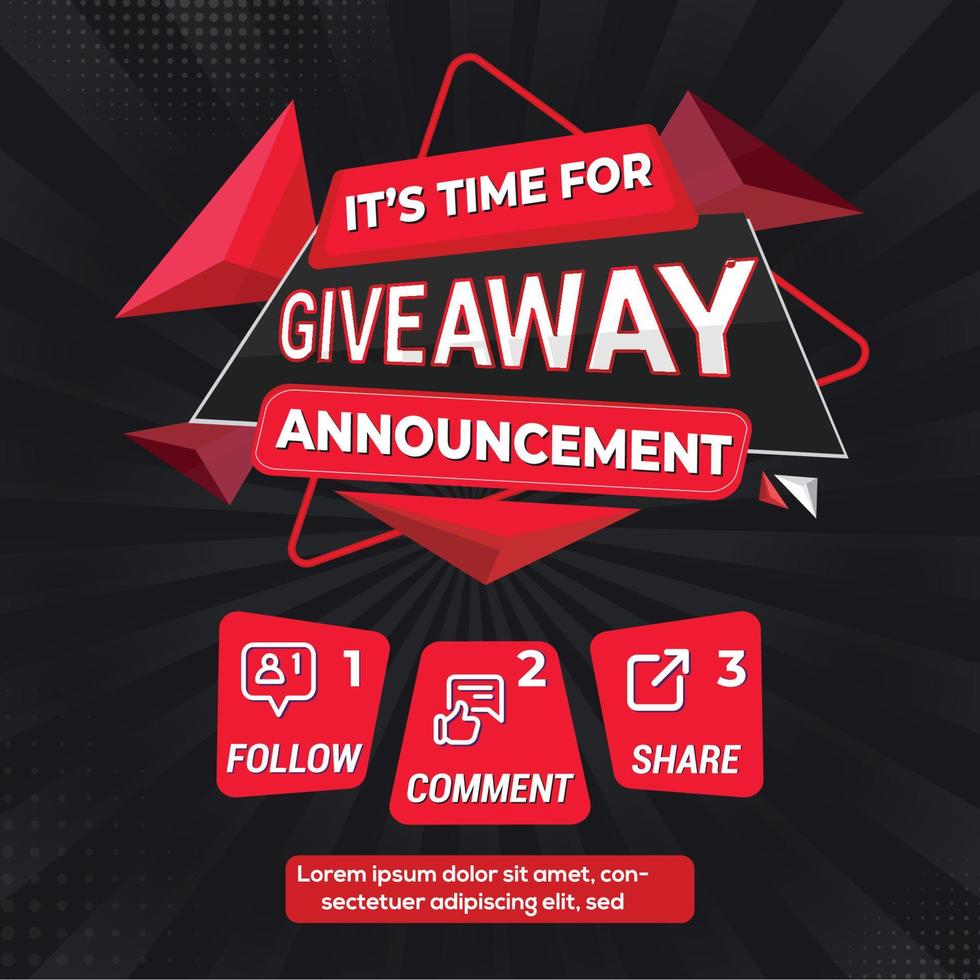 Giveaway quiz contest and announcement for social media feed. Vector template prize win competition with steps