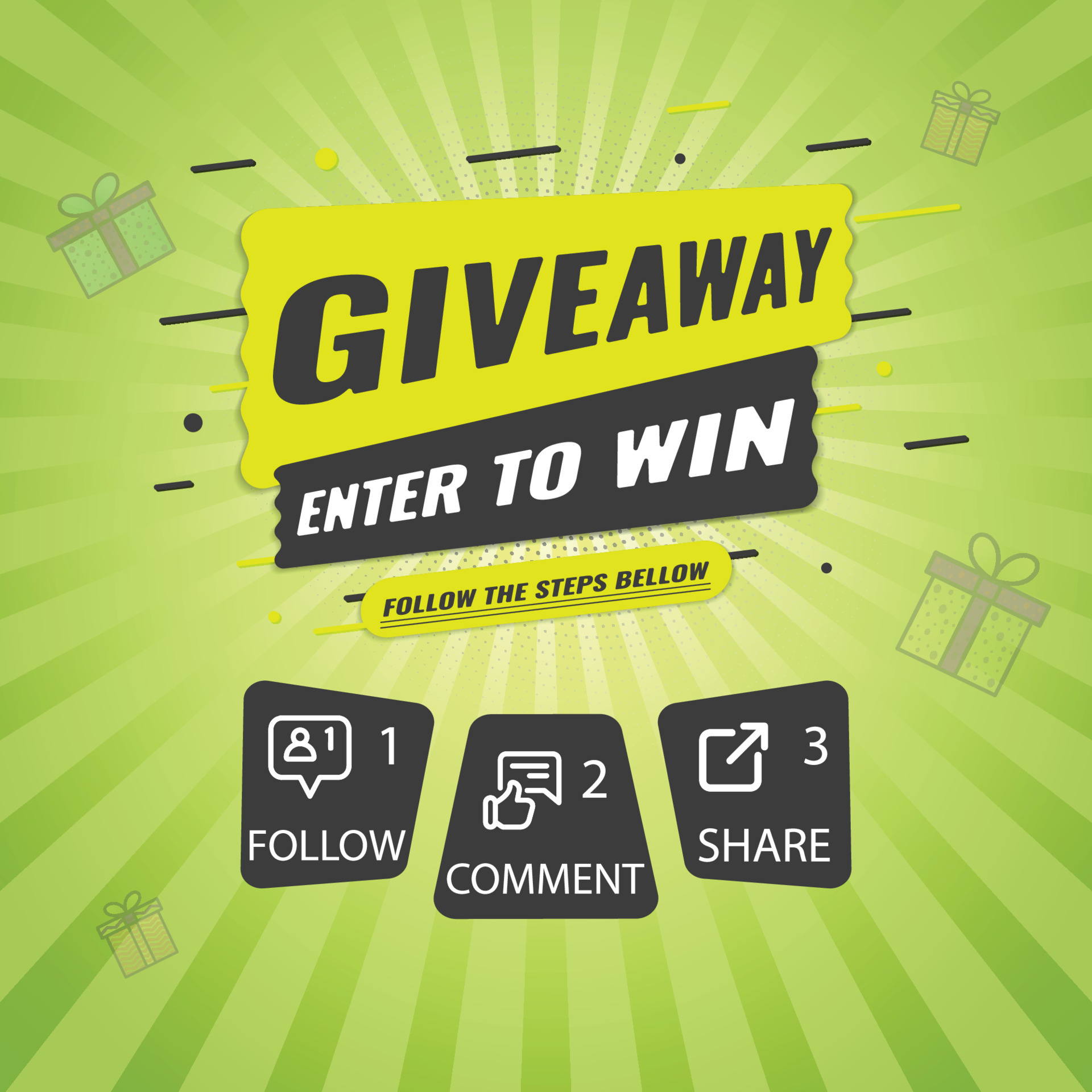 Giveaway quiz contest and announcement for social media feed. Vector