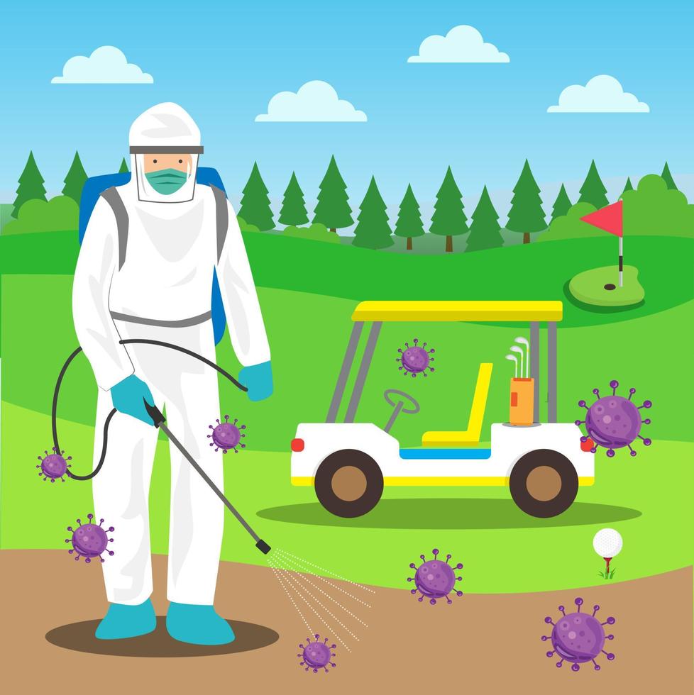 Illustration, vector, man wearing a disinfectant spray vector