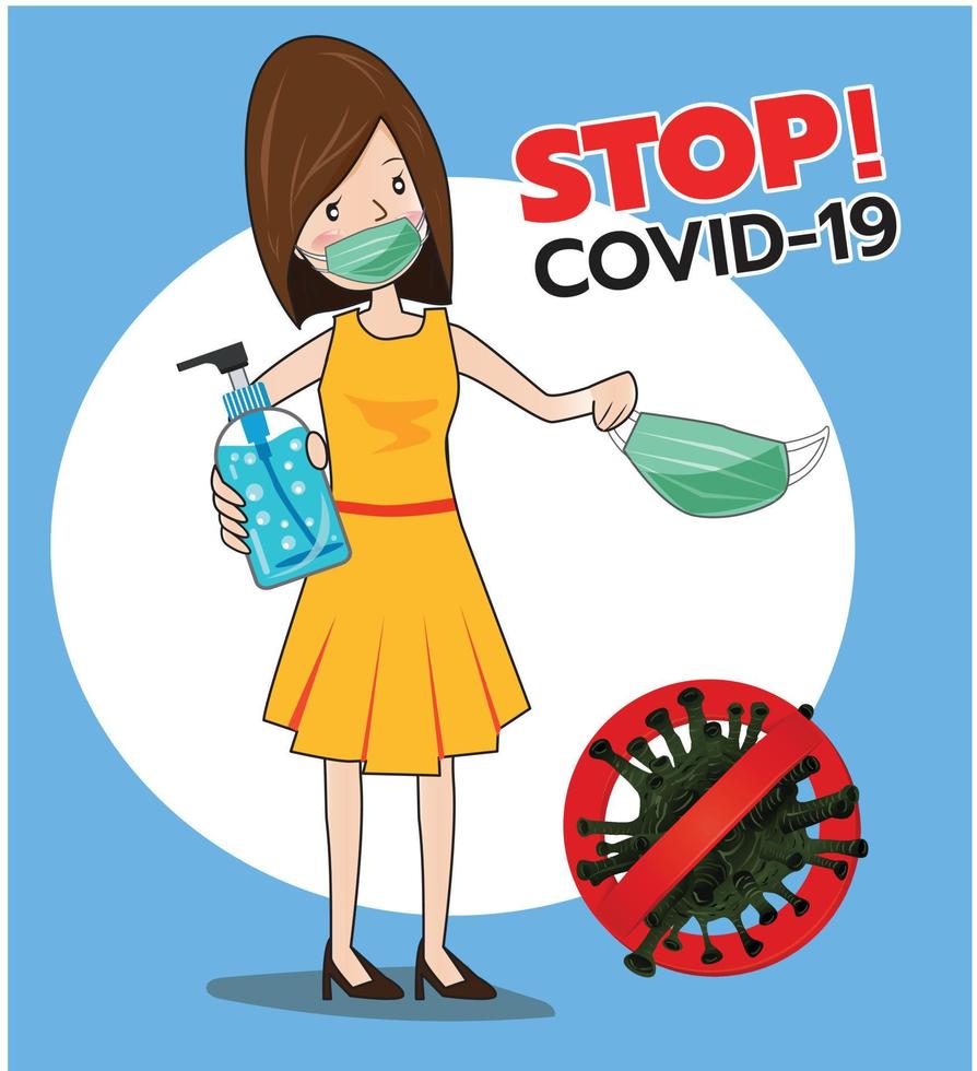 Vector illustration stop covid icon symbols characters cute cartoon