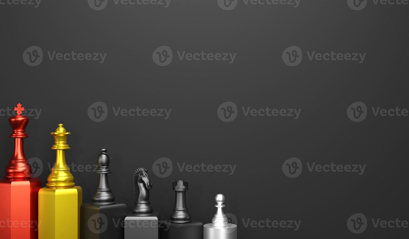 3D Rendering : Illustration Of King Chess Pieces. THE King Chess At The  Center With Overthrow Pawn Chess In The Back. Chess Board With Light Drop  Background. Leader Success Business Concept. Stock