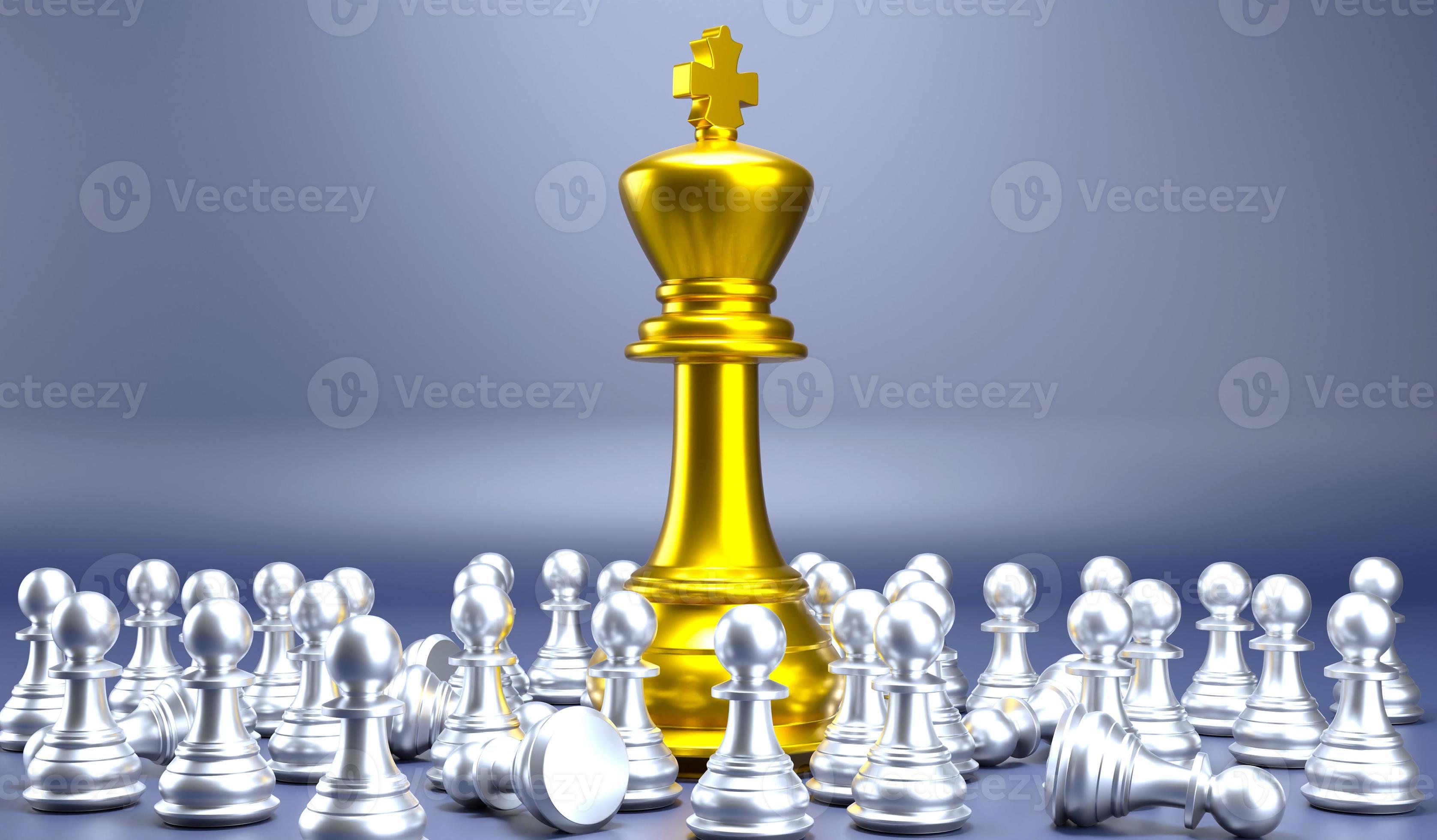 3D Rendering Front View of Many Pawn Chess with Leader in Front of