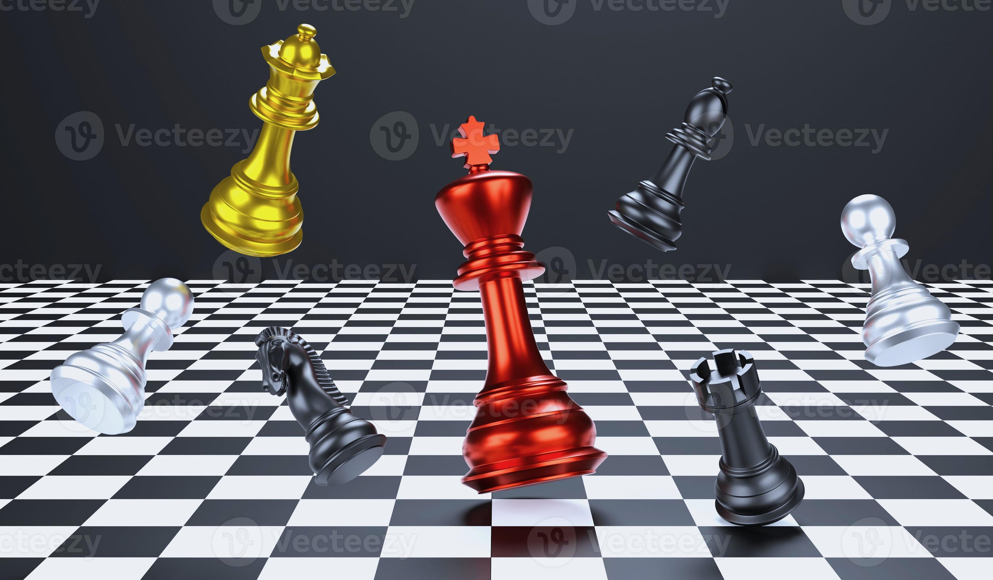 Chess King And Queen On A Black Background 3d Rendering Wallpaper