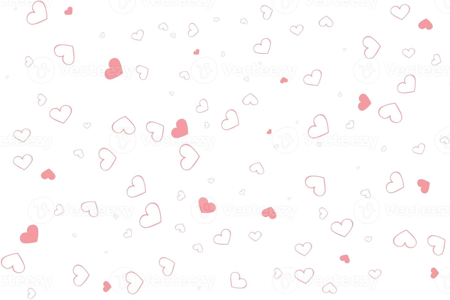 Pink hearts scattered on a white background. Valentine's day pattern photo