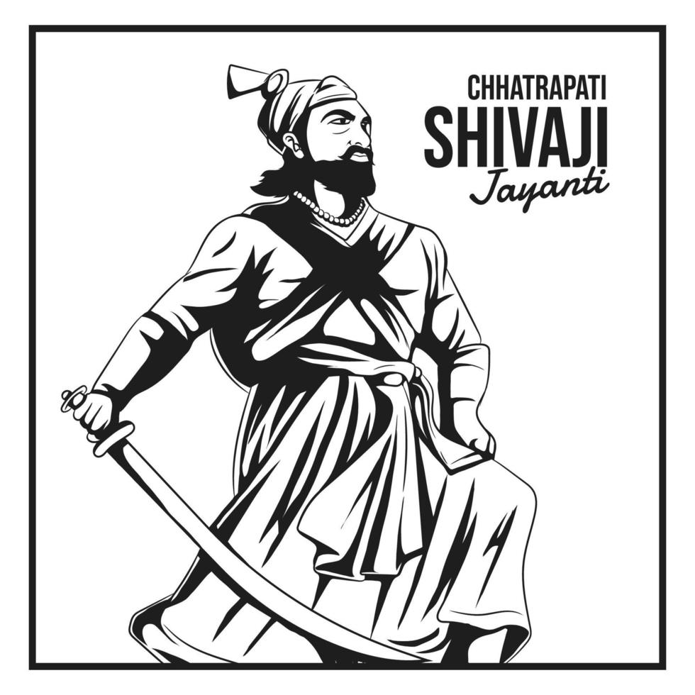 bosquejo de chhatrapati shivaji maharaj jayanti, rey guerrero indio maratha vector