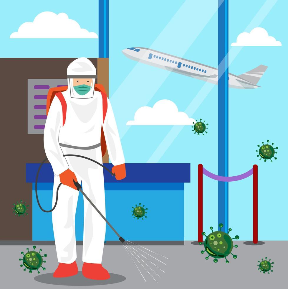 Illustration, vector, man wearing a disinfectant spray vector