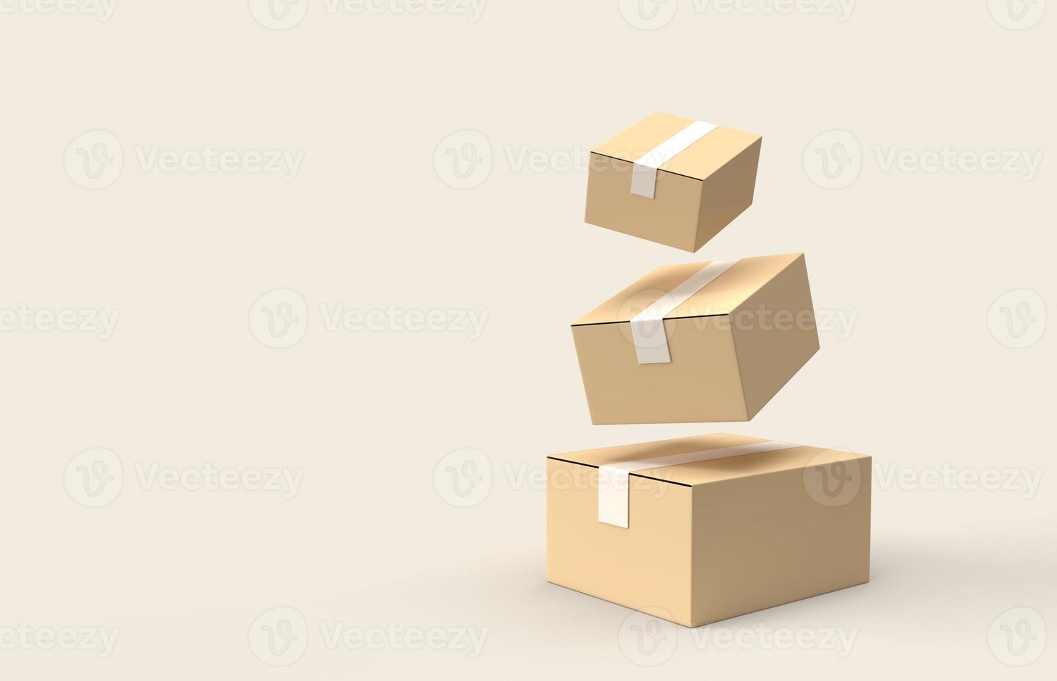 Pila 3d realista de caja de cartón o paquete con espacio vacío. concepto de entrega de mercancías. foto