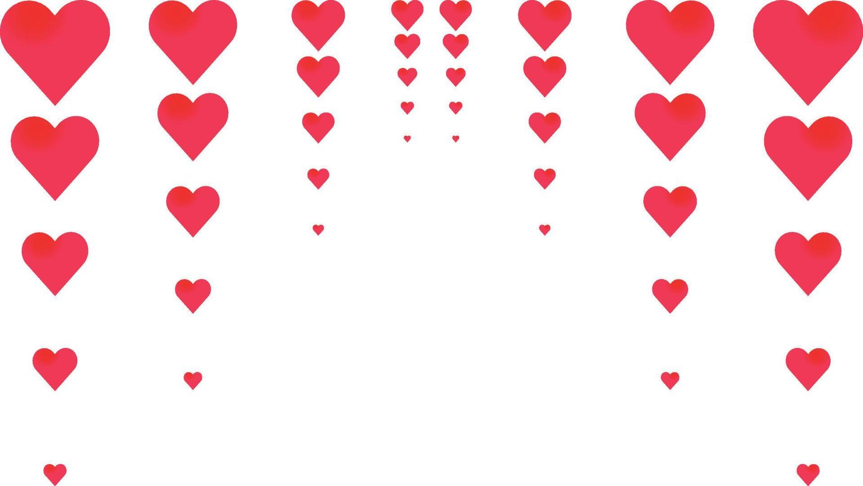 diseño de corazones rojos cayendo verticalmente sobre un fondo blanco vector