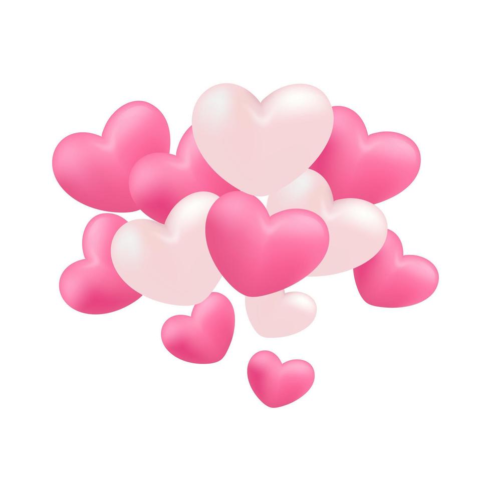3d valentine's day heart balloon. Red or Pink heart balloons decoration for wedding love card or invitation background design. Vector illustration