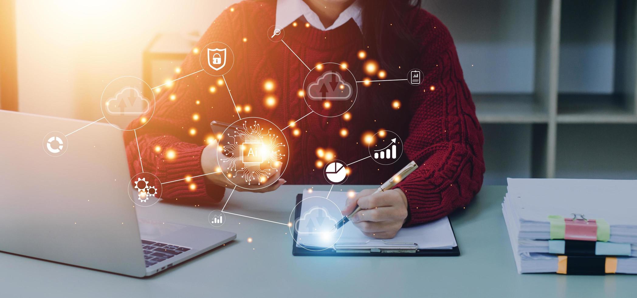 Digital transformation technology strategy, IoT, internet of things. transformation of ideas and the adoption of technology in business in the digital age, enhancing global business capabilities. Ai photo