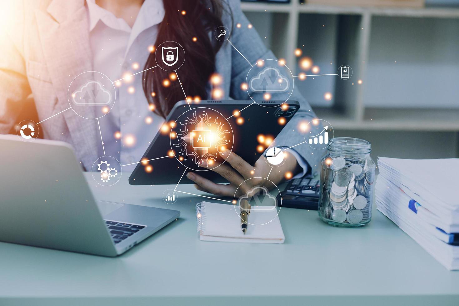 Digital transformation technology strategy, IoT, internet of things. transformation of ideas and the adoption of technology in business in the digital age, enhancing global business capabilities. Ai photo