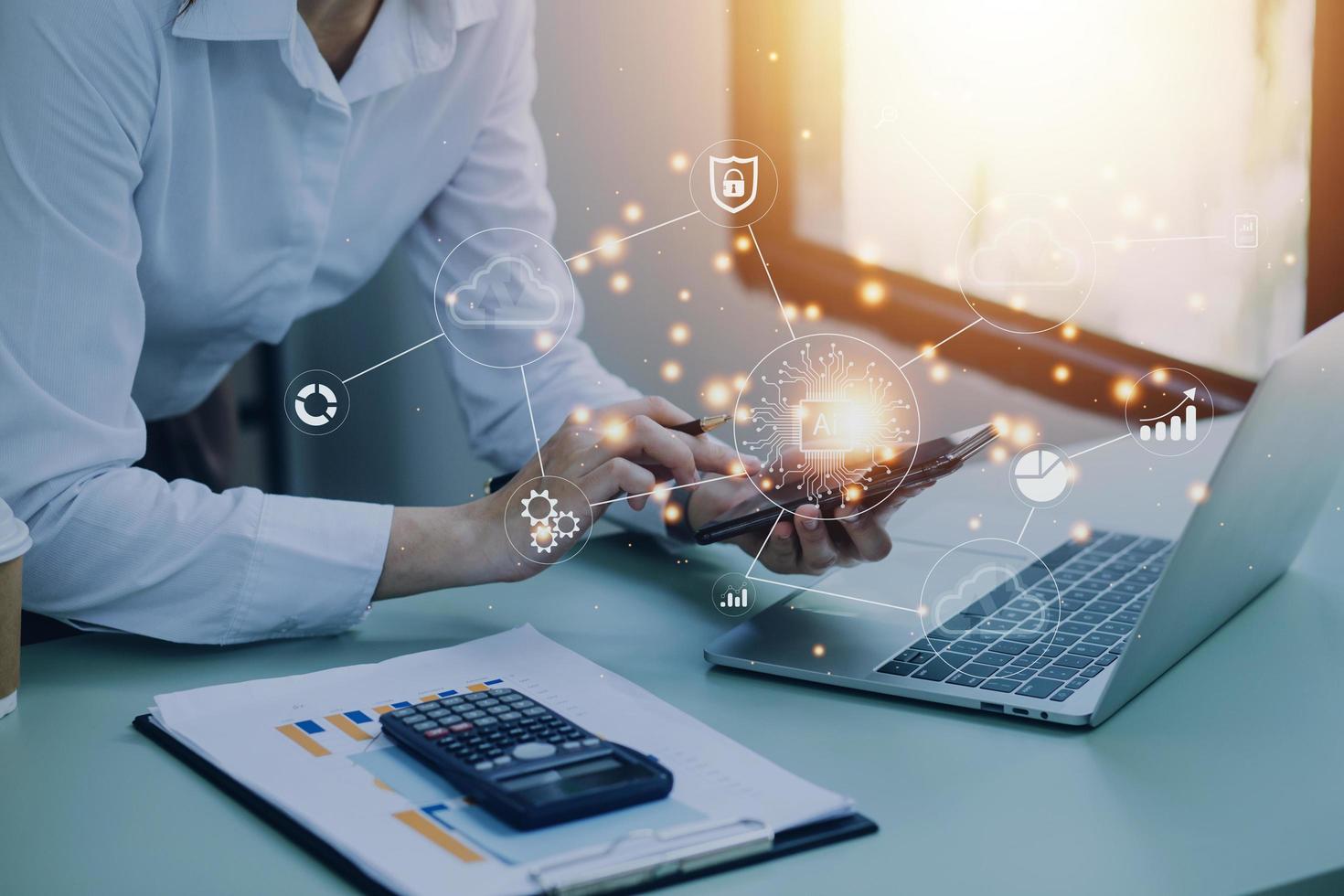 Digital transformation technology strategy, IoT, internet of things. transformation of ideas and the adoption of technology in business in the digital age, enhancing global business capabilities. Ai photo