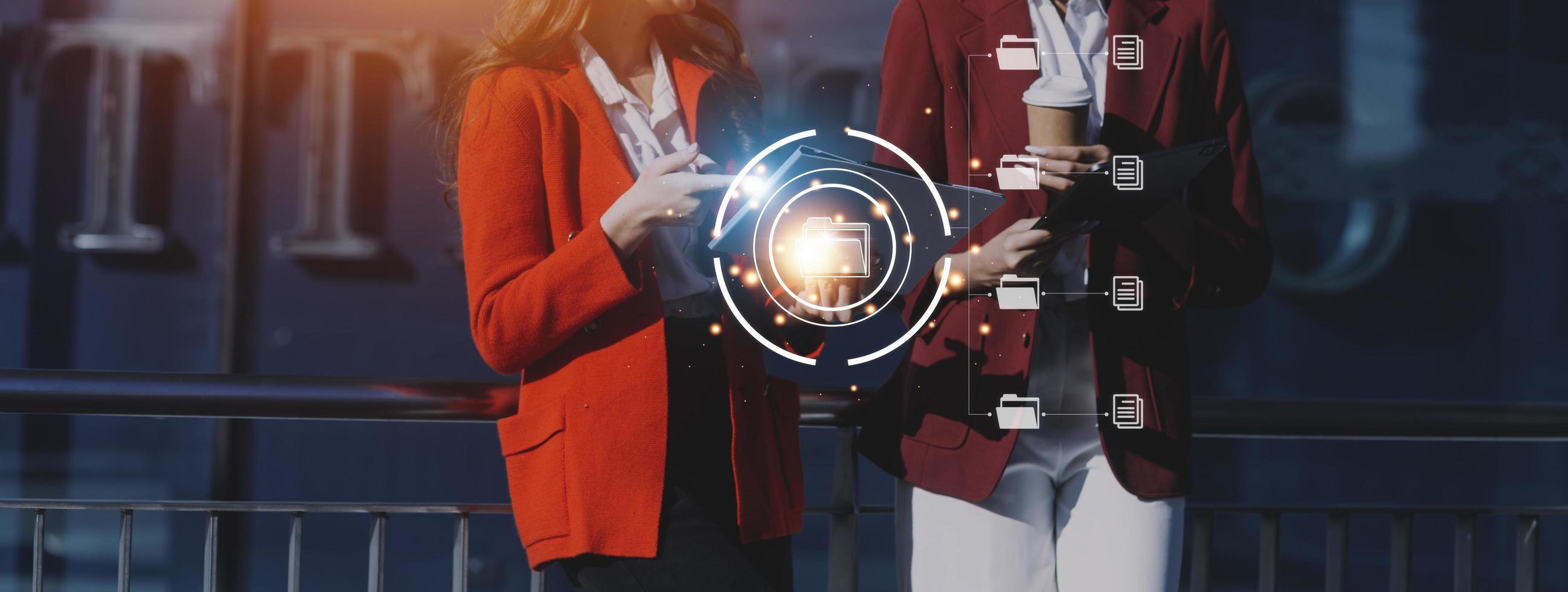 Document Management System , online documentation database and process automation to efficiently manage files, knowledge and documentation in enterprise with ERP. Corporate business technology. photo