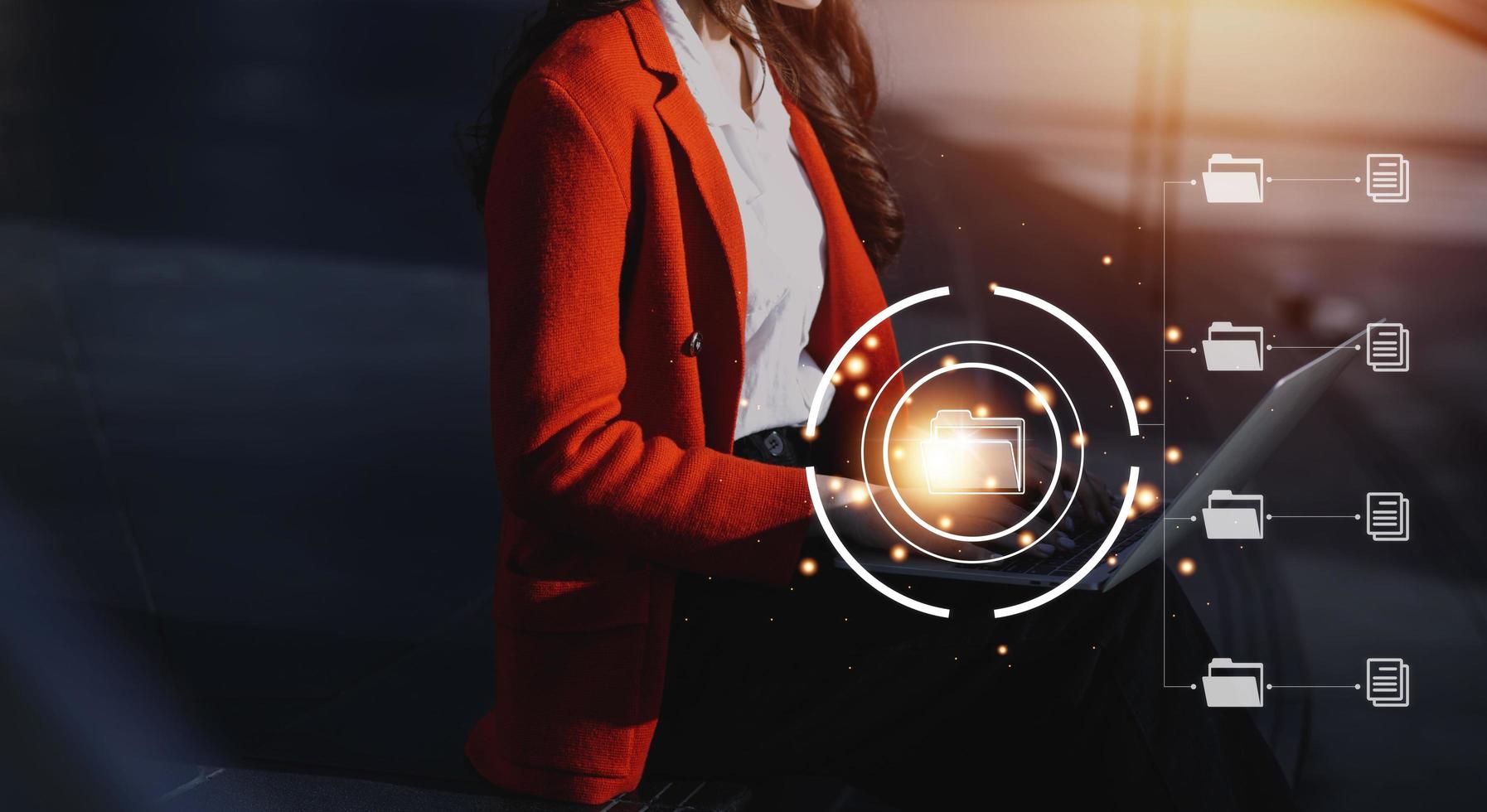 Document Management System , online documentation database and process automation to efficiently manage files, knowledge and documentation in enterprise with ERP. Corporate business technology. photo