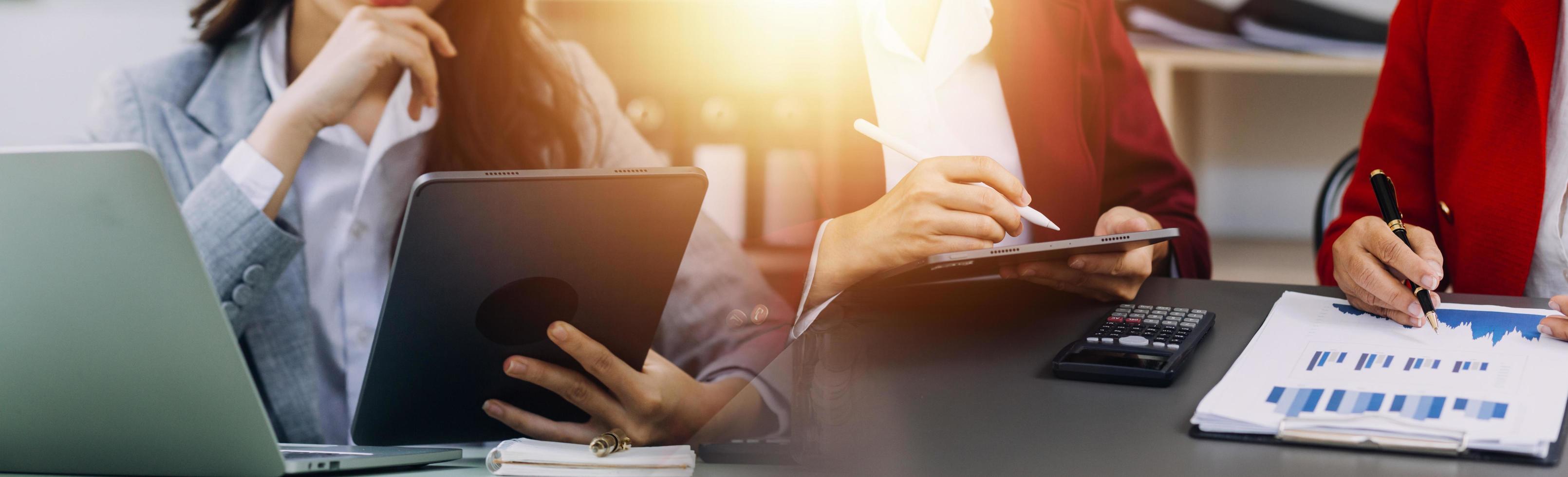 casual businessman Working using mobile phone typing computer mobile chat laptop contact us at workplaces, planning ideas investors internet searching, ideas connecting people. photo