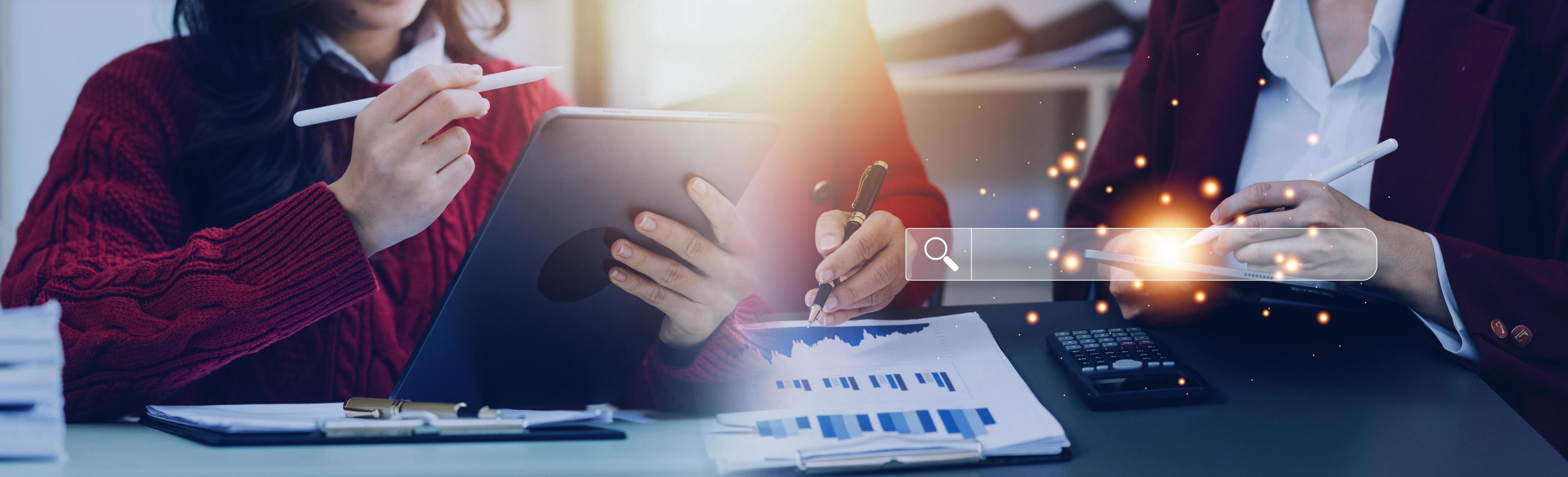 Data Search Technology Search Engine Optimization. man's hands are using a computer keyboard to Searching for information. Using Search Console with your website. photo