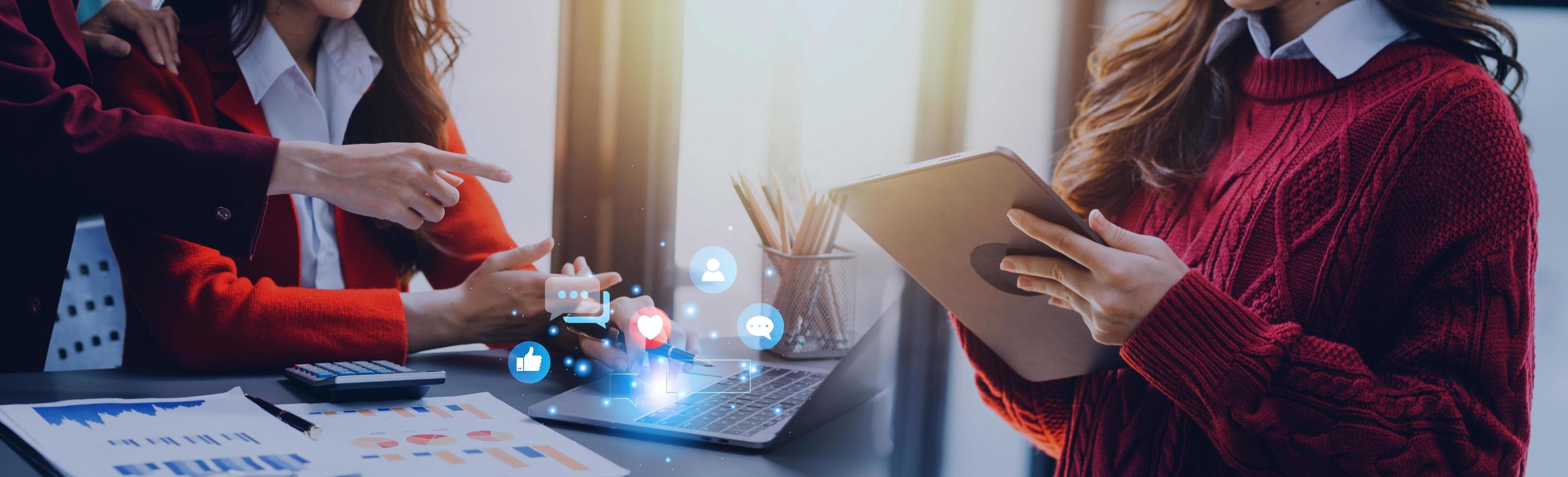 Social media and digital online concept, man using smart phone with Social media. The concept of living on vacation and playing social media. Social Distancing ,Working From Home concept. photo
