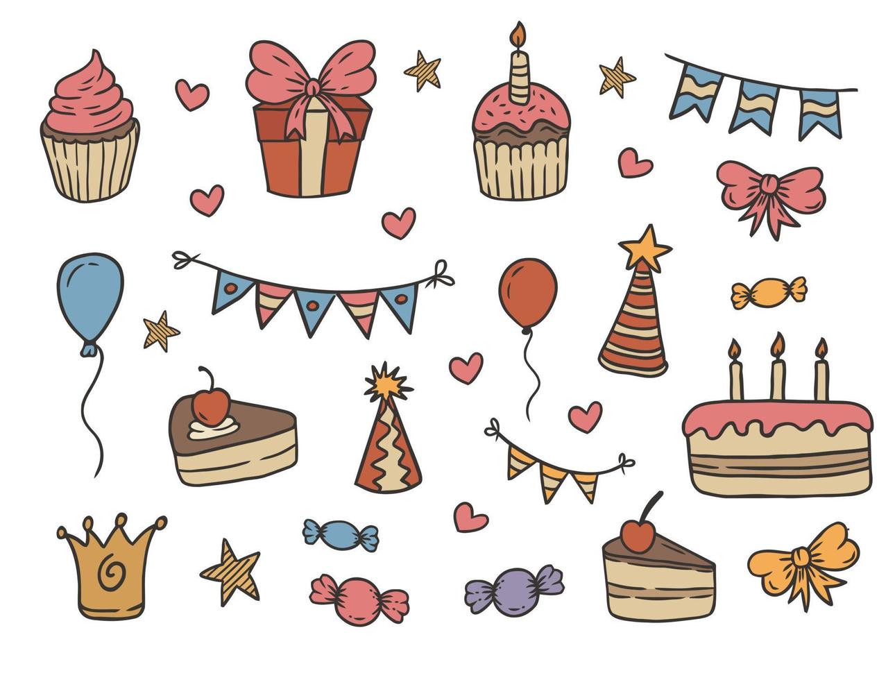 Birthday Hand Drawn Doodle Vector Illustration