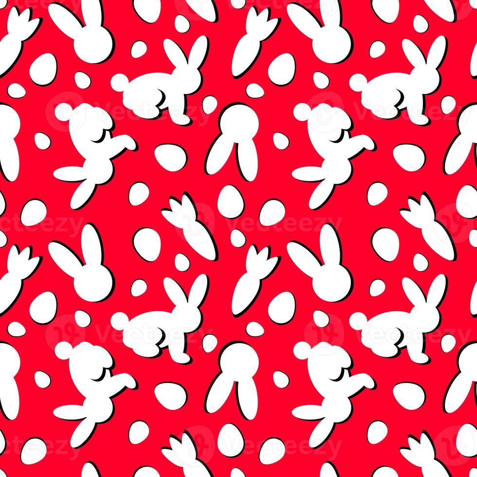 Seamless pattern with white bunnies and easter eggs photo