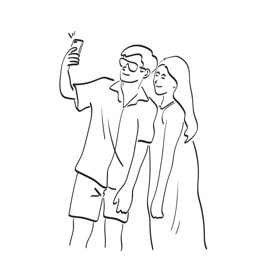 amante del arte masline tomando selfie ilustración vector dibujado a mano aislado sobre fondo blanco