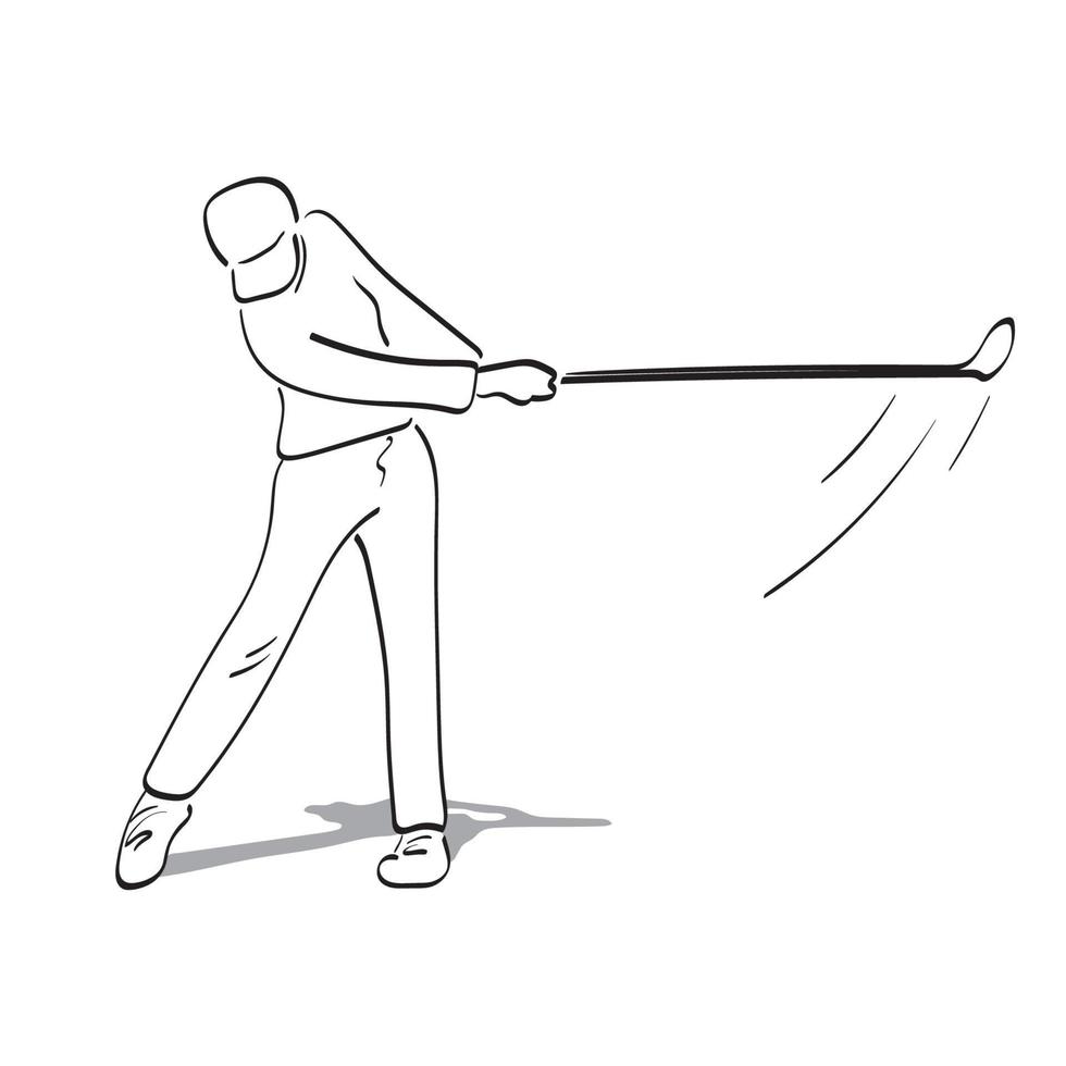 línea arte golfista jugando golf ilustración vector dibujado a mano aislado sobre fondo blanco