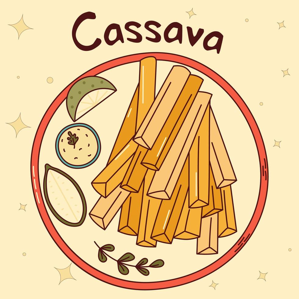 Brazilian traditional food. Cassava. Vector illustration in hand drawn style