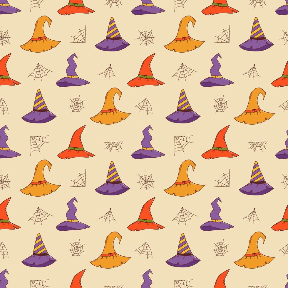 Witch hat seamless pattern. Halloween element. Trick or treat concept. Vector illustration in hand drawn style